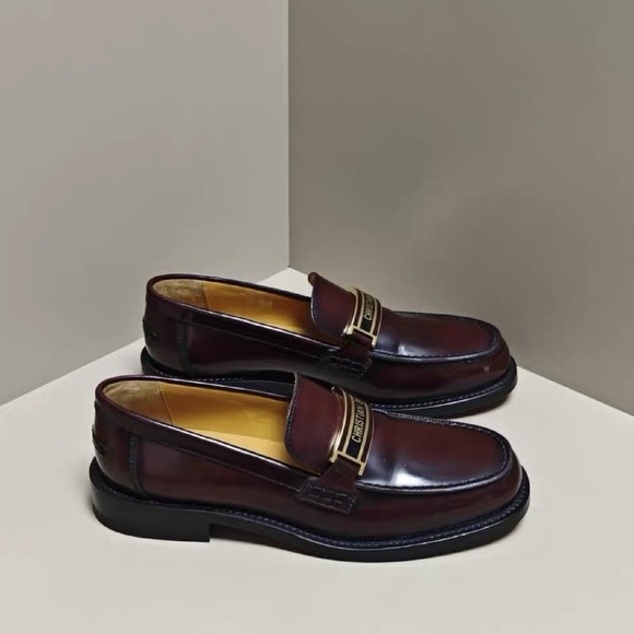 Authentic Dior Burgundy Loafers with Gold Accent - Picture 4 of 6